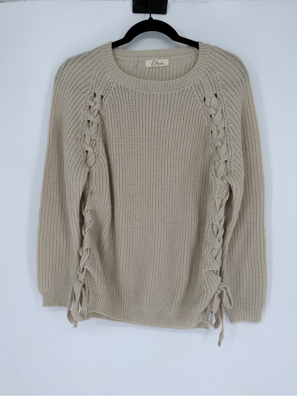 Elan Beige Braided-Side Crewneck Sweater size medium